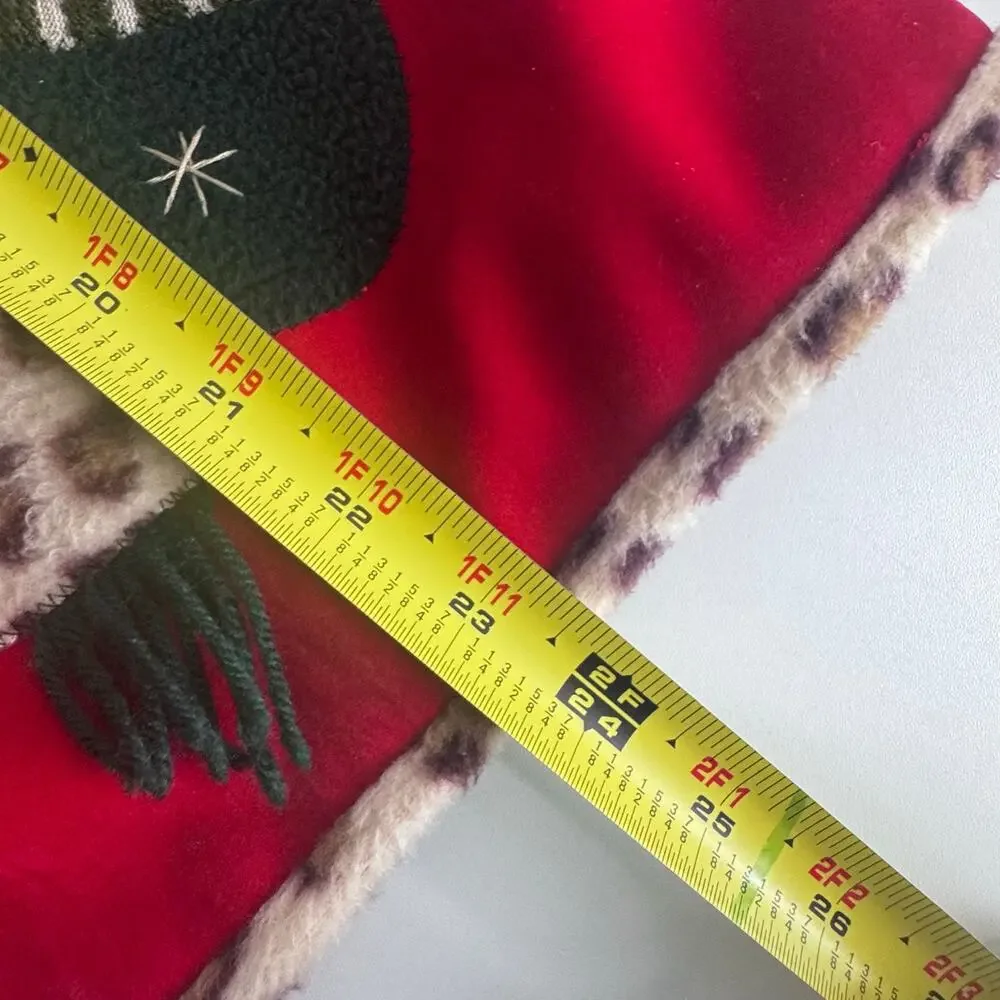 VTG Holiday Christmas Snowman Cardigan Embroidered Velour Leopard Accent Large